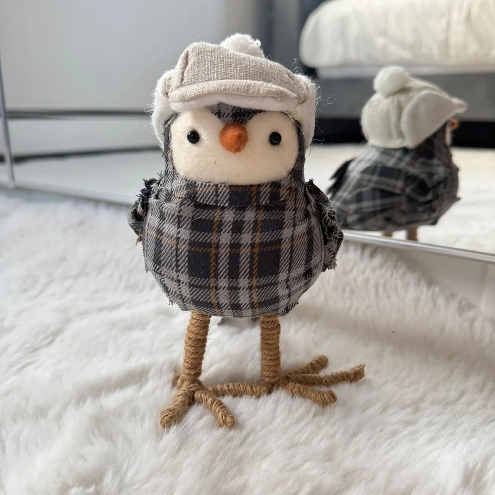 Winter Bird Gray Plaid